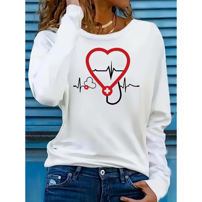 Stethoscope - Stethoscope Heart ECG Print Casual Long